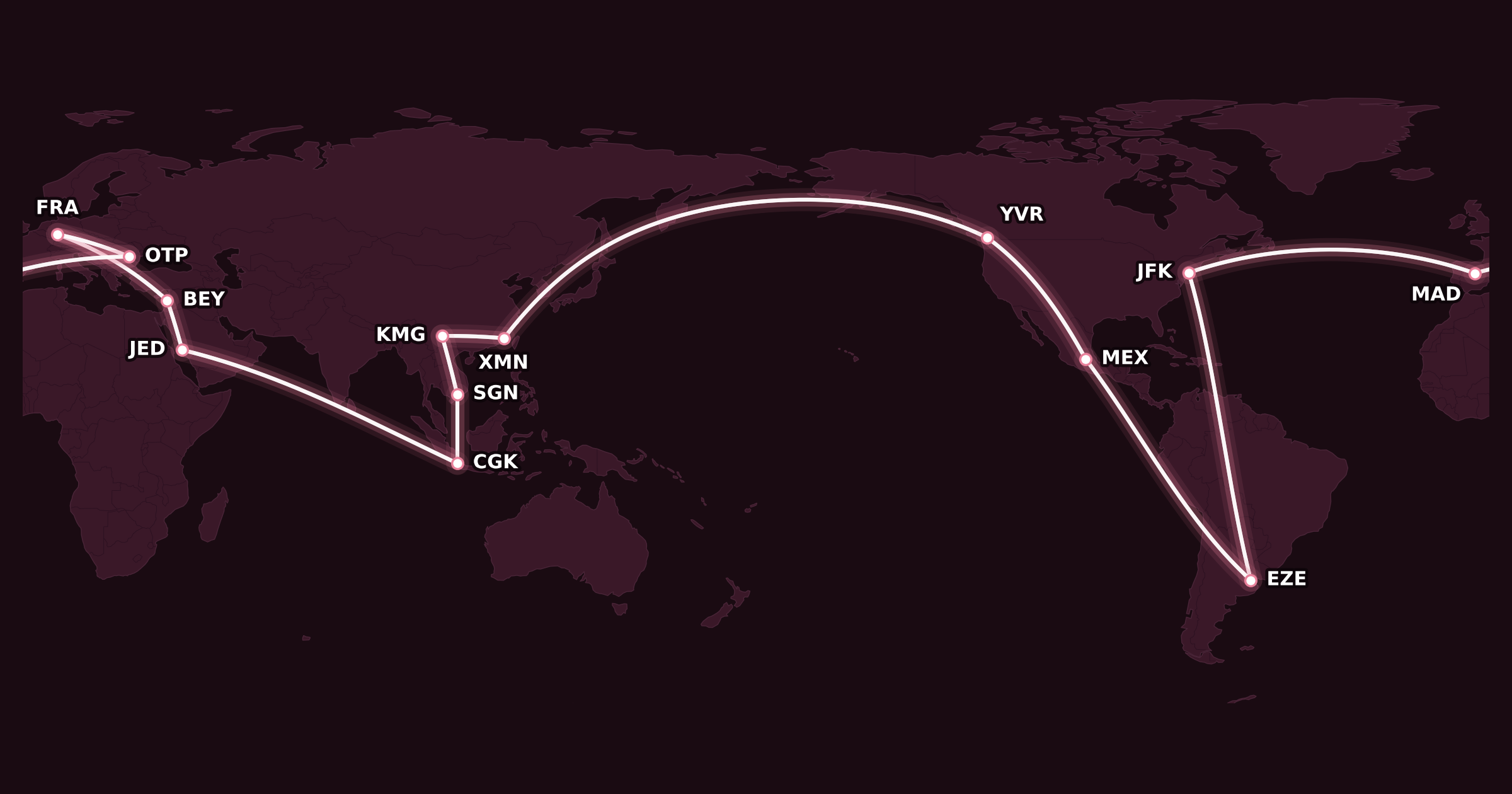 Map for The Aeromexico Club Premier Round-the-World Award