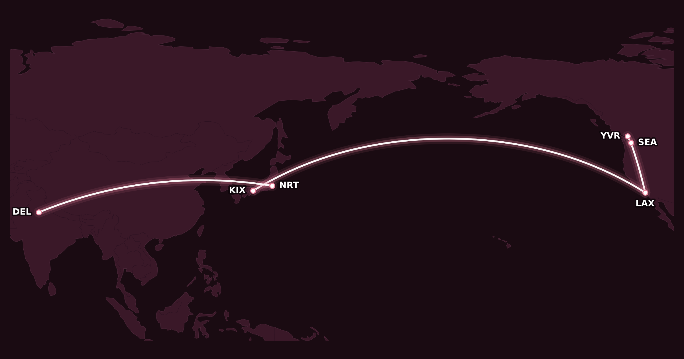Map for Creative Stopovers with Alaska Mileage Plan