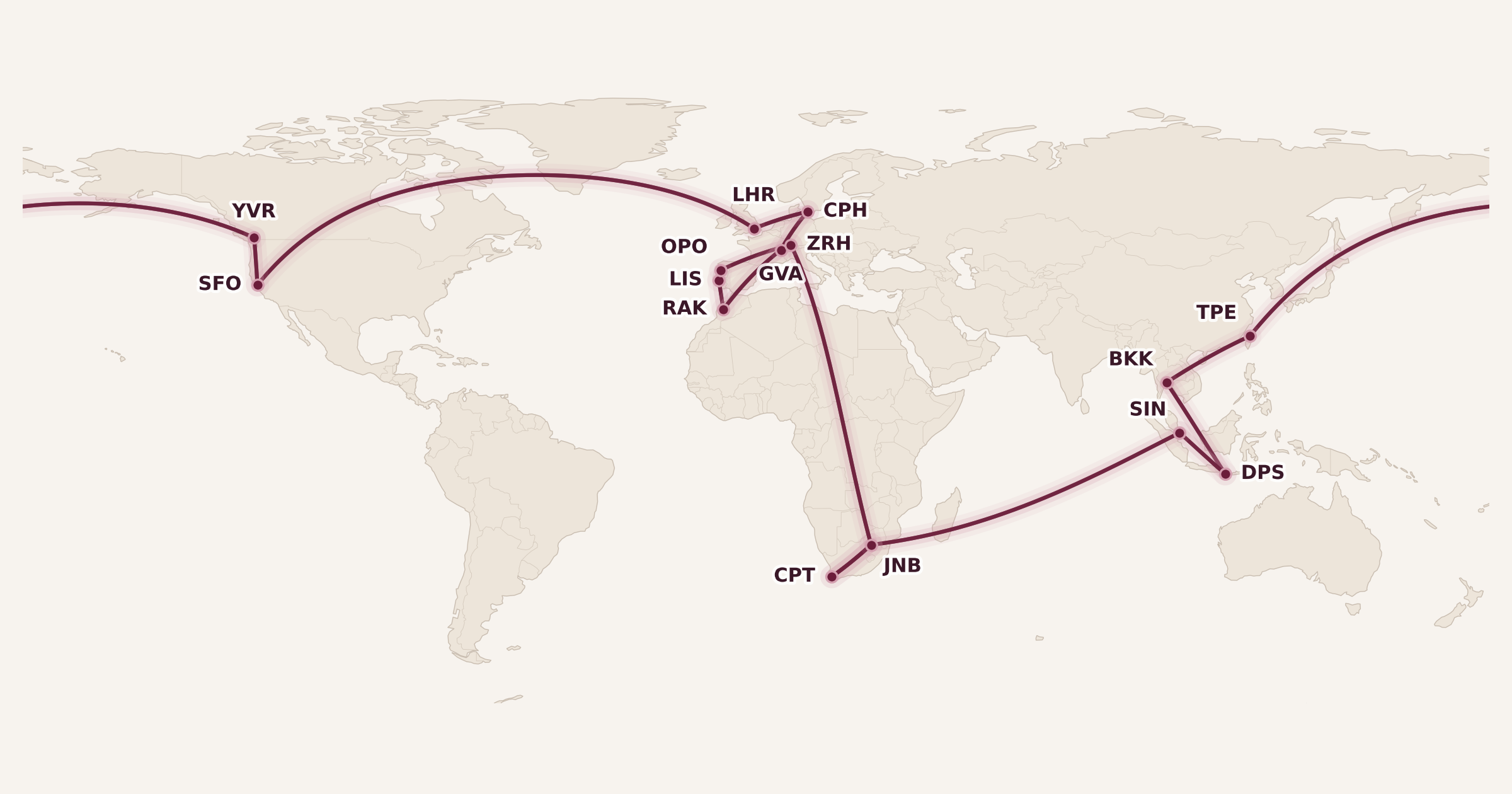 Map for Success Story: Matt’s Frugal Round-the-World Solo Trip