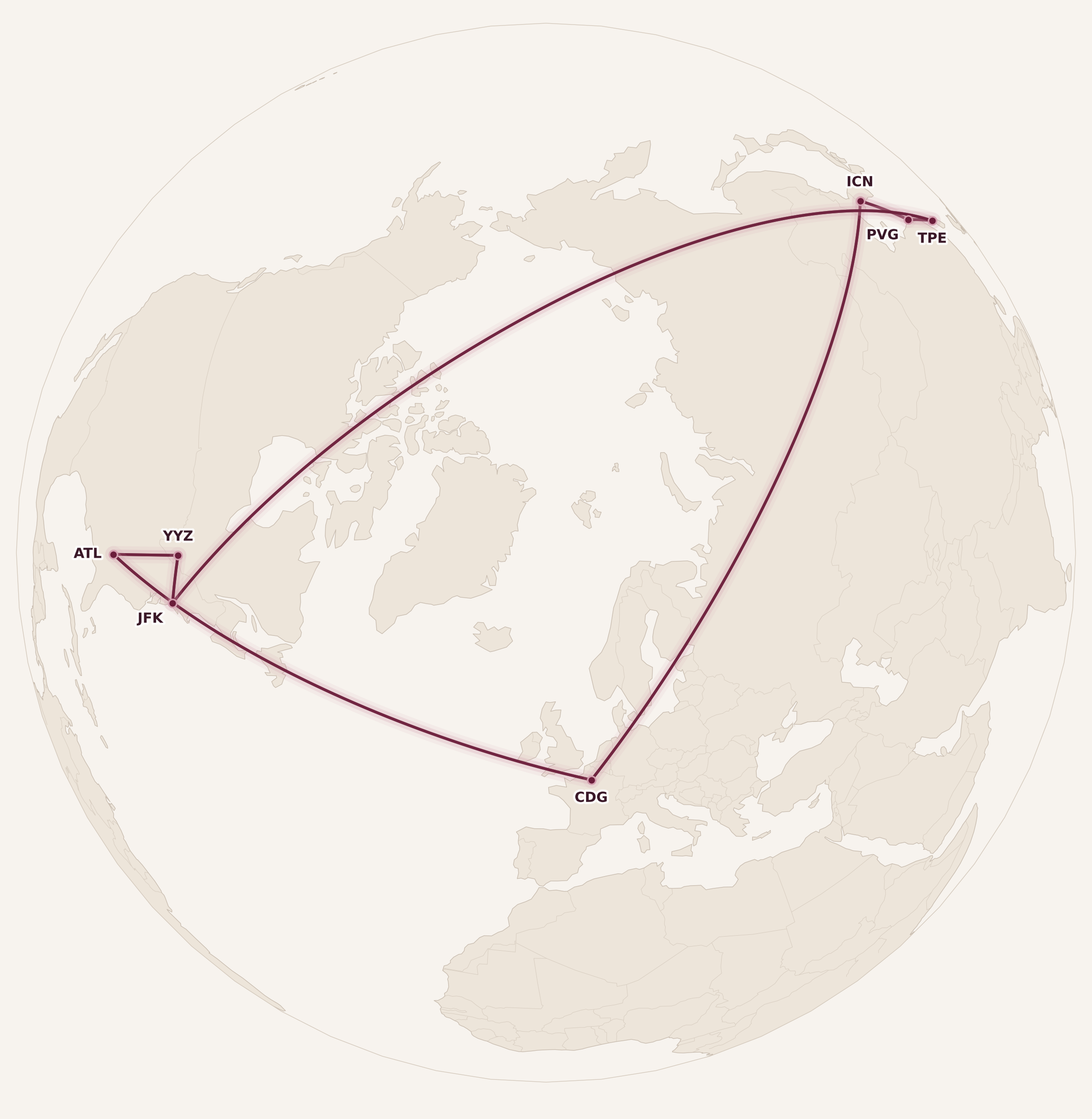 Map for The Aeromexico Club Premier Round-the-World Award