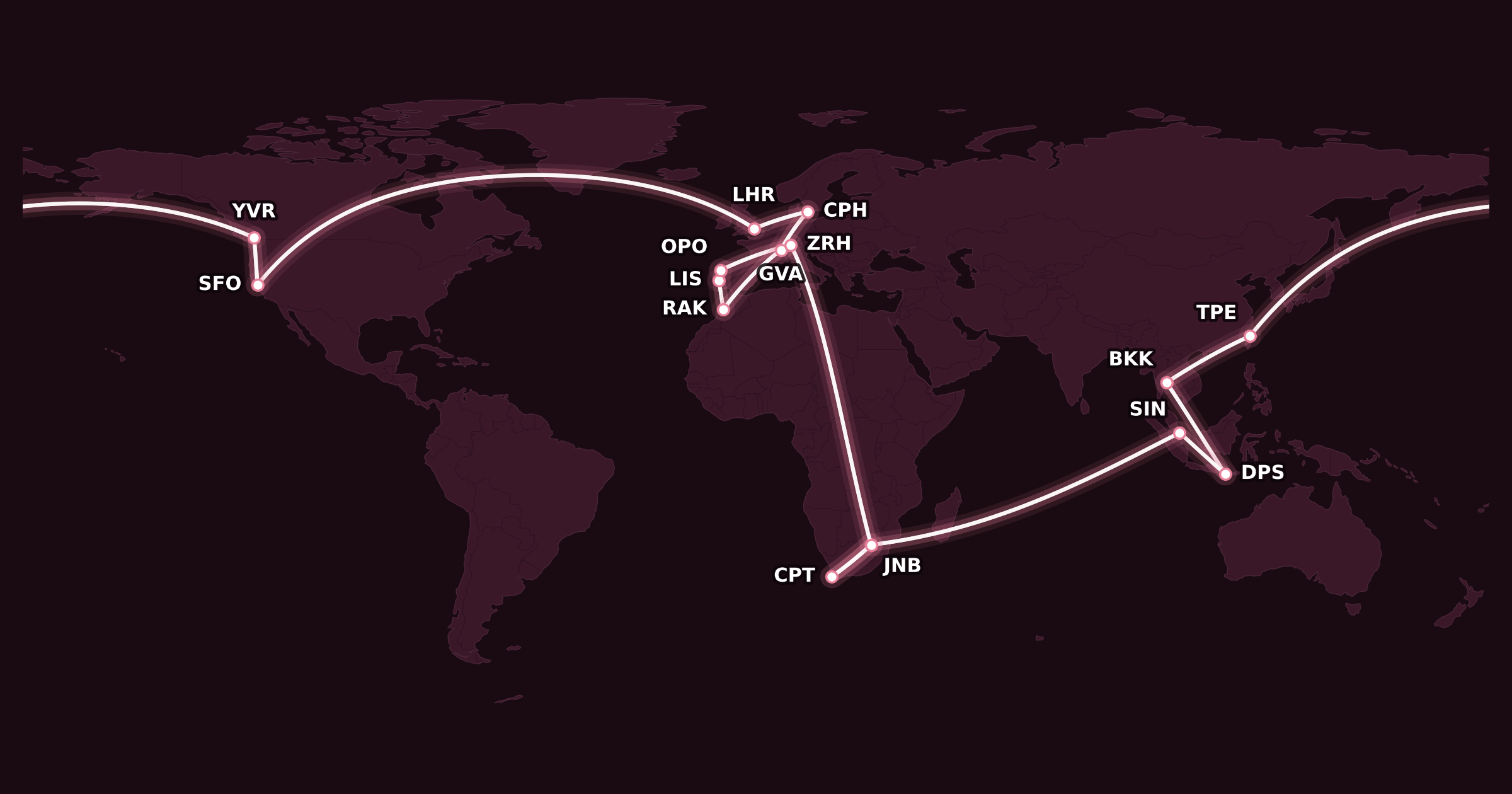 Map for Success Story: Matt’s Frugal Round-the-World Solo Trip