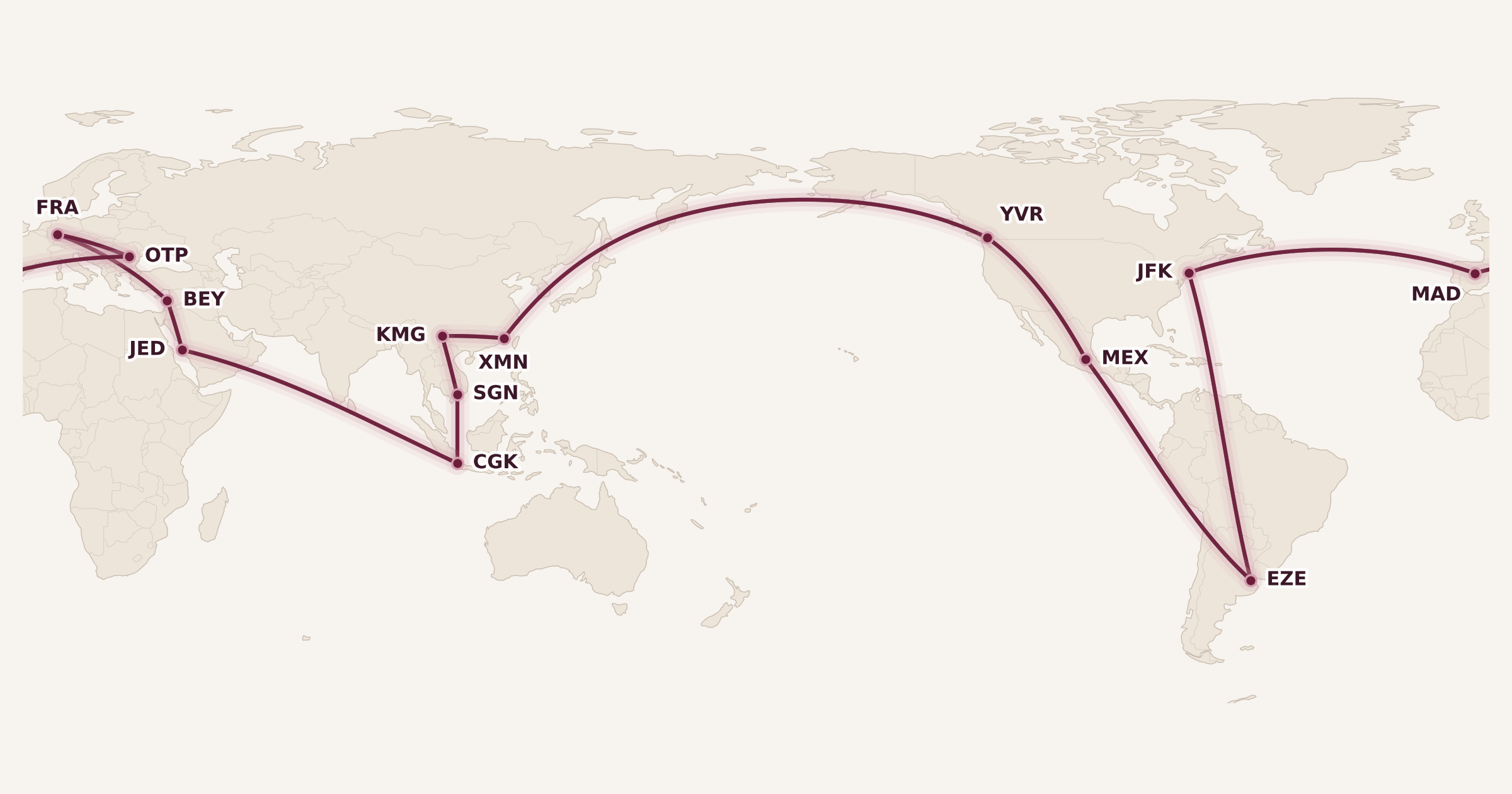 Map for The Aeromexico Club Premier Round-the-World Award