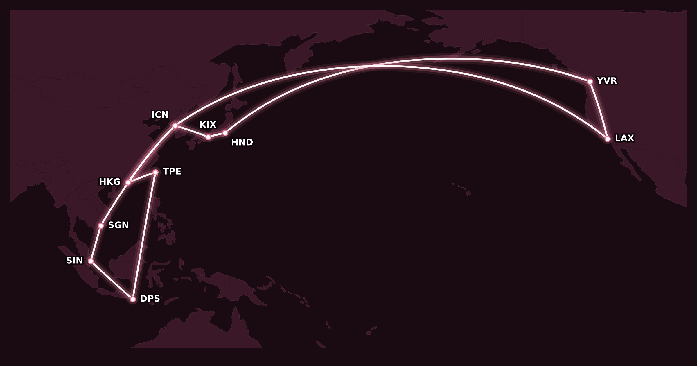 Map for Success Story: Jennie’s Aeroplan Mini-RTW Dream Honeymoon to Asia