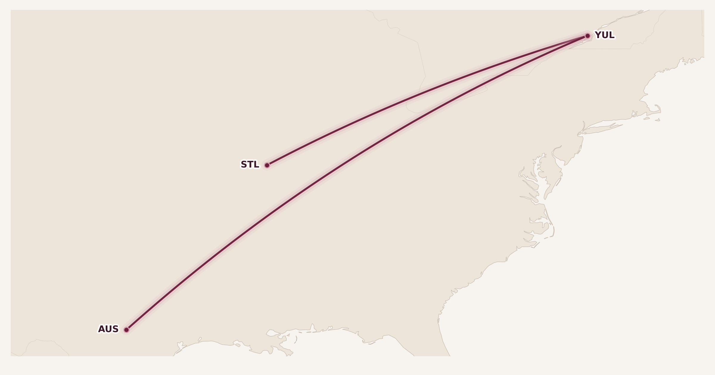 Map for Air Canada Launches New Routes to Tulum and Charleston