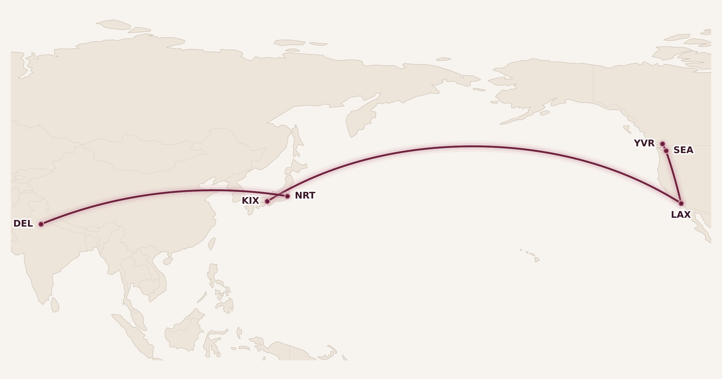 Map for Creative Stopovers with Alaska Mileage Plan