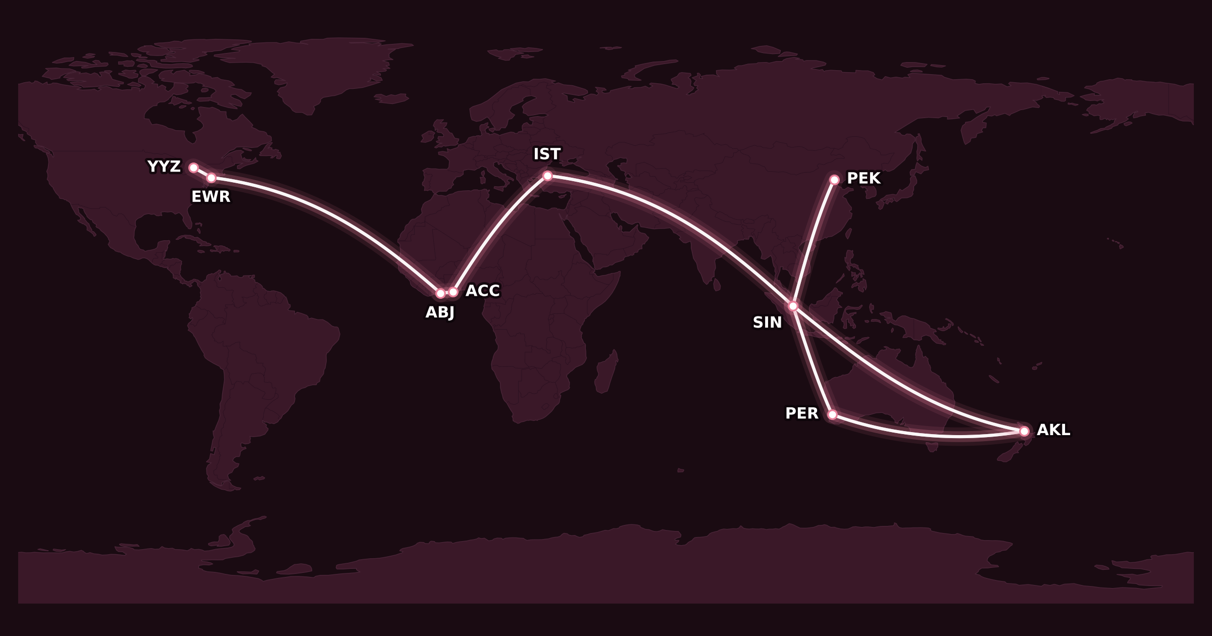 Map for Impressions from Round-the-World 2019, Part 1