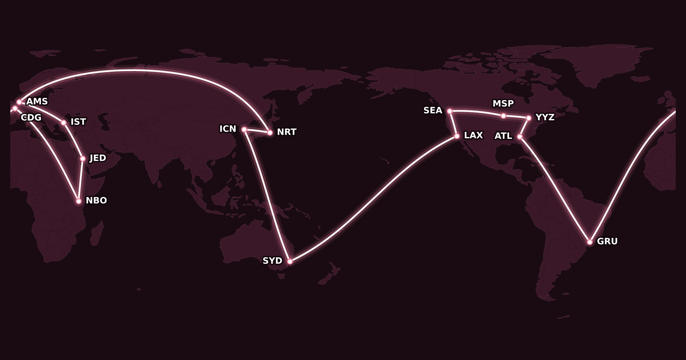 Map for The Aeromexico Club Premier Round-the-World Award