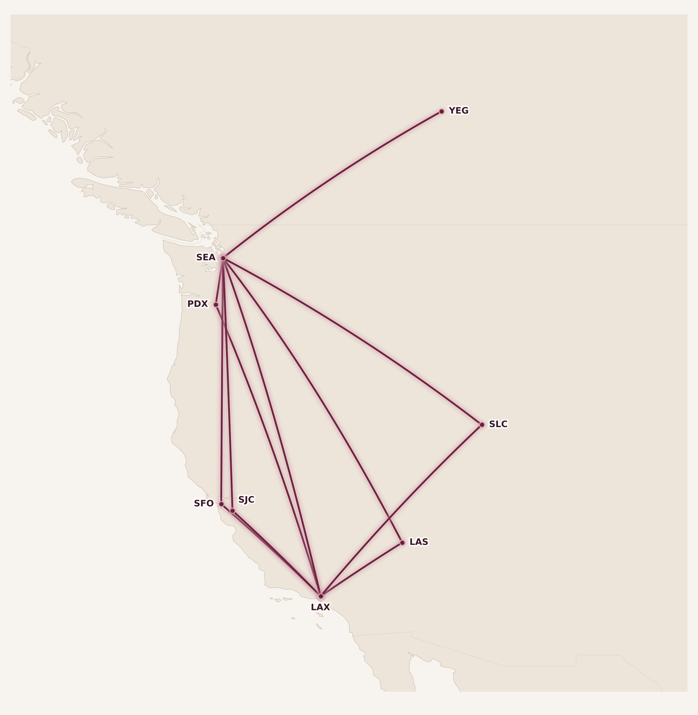 Map for Creative Stopovers with Alaska Mileage Plan