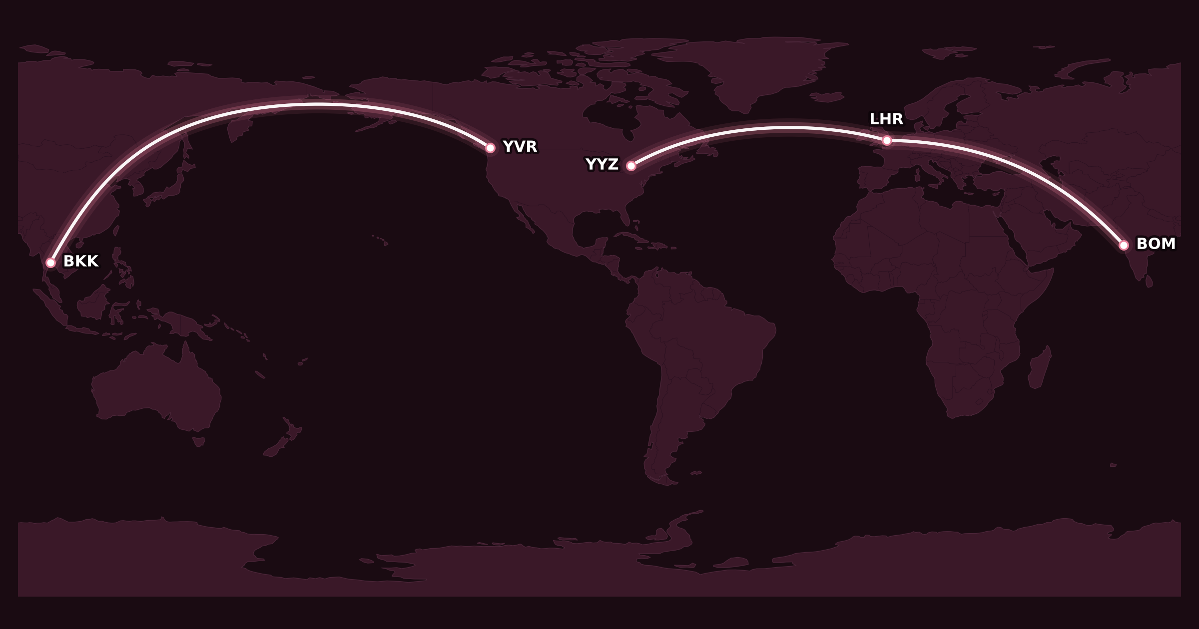 Map for Air Canada Launches New Routes to Bangkok and Mumbai