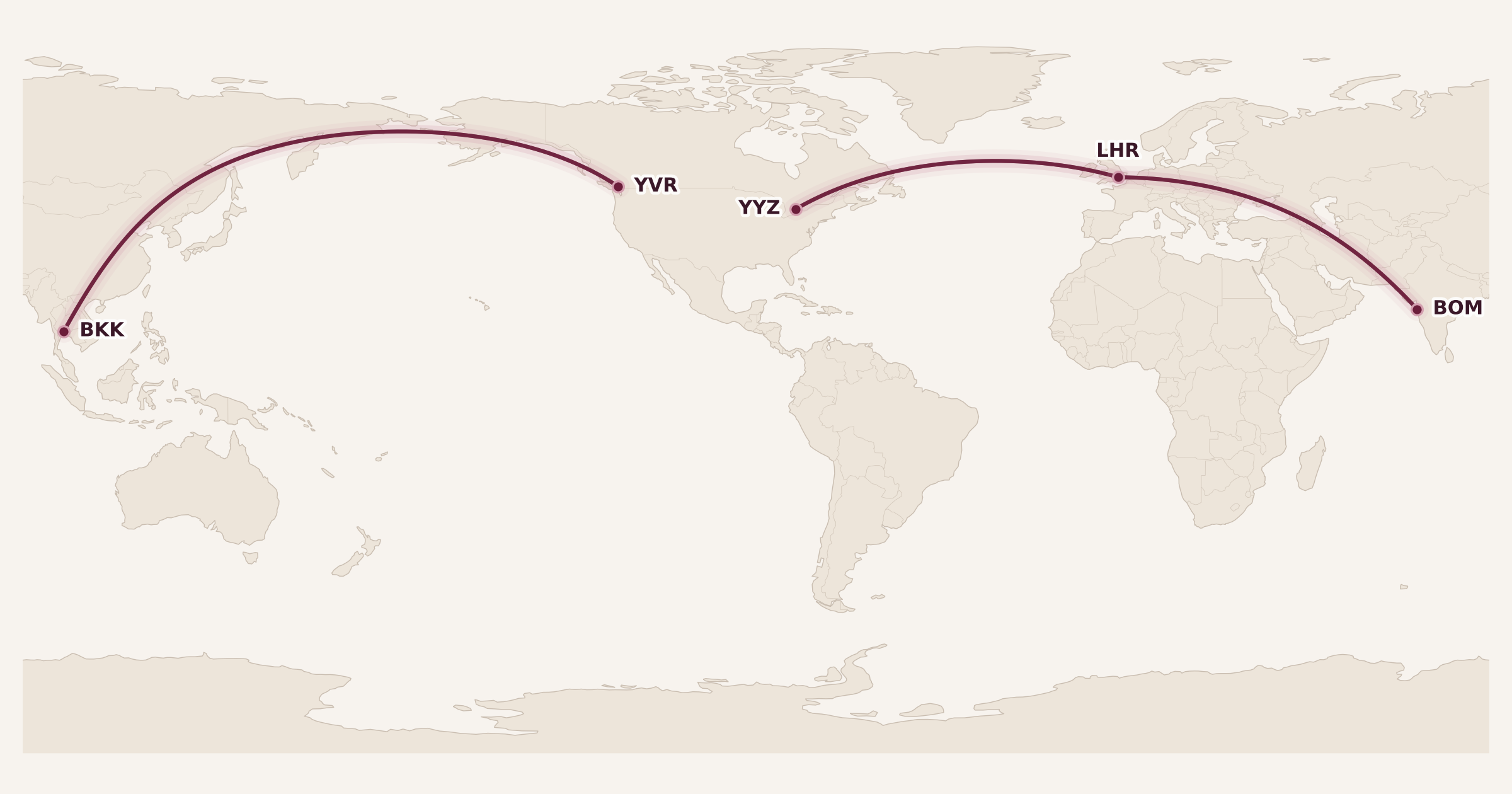 Map for Air Canada Launches New Routes to Bangkok and Mumbai