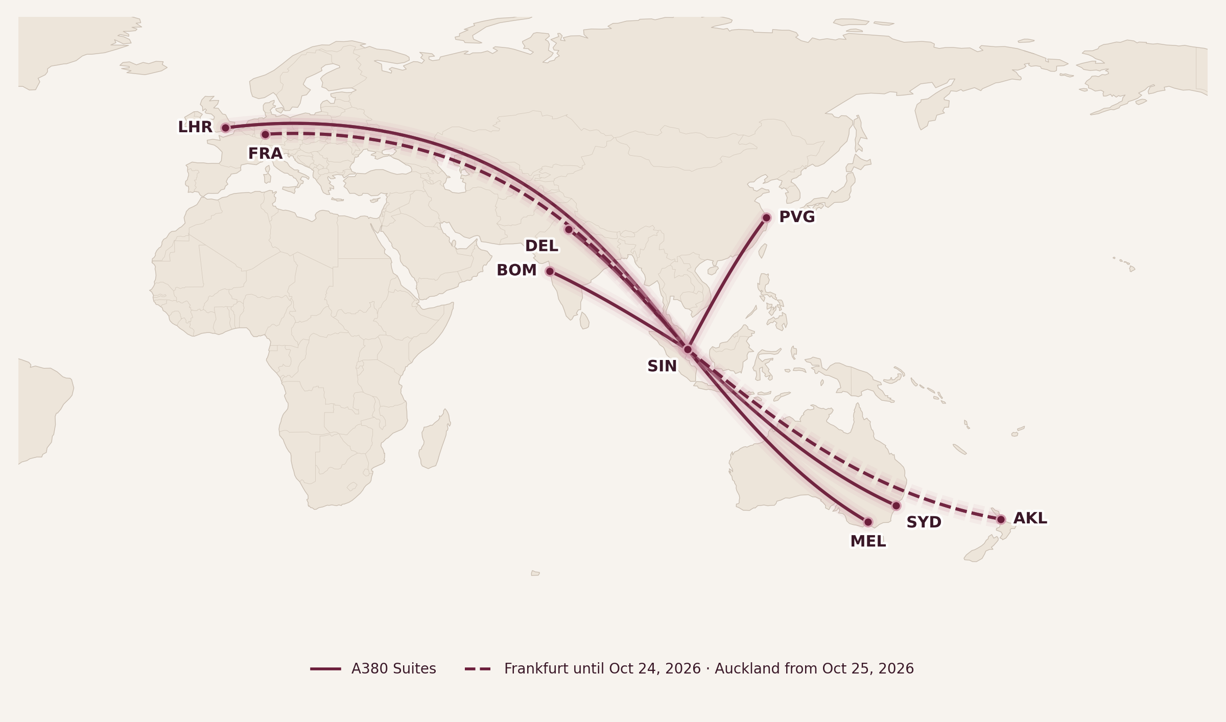 Singapore Airlines Suites Class routes on the Airbus A380