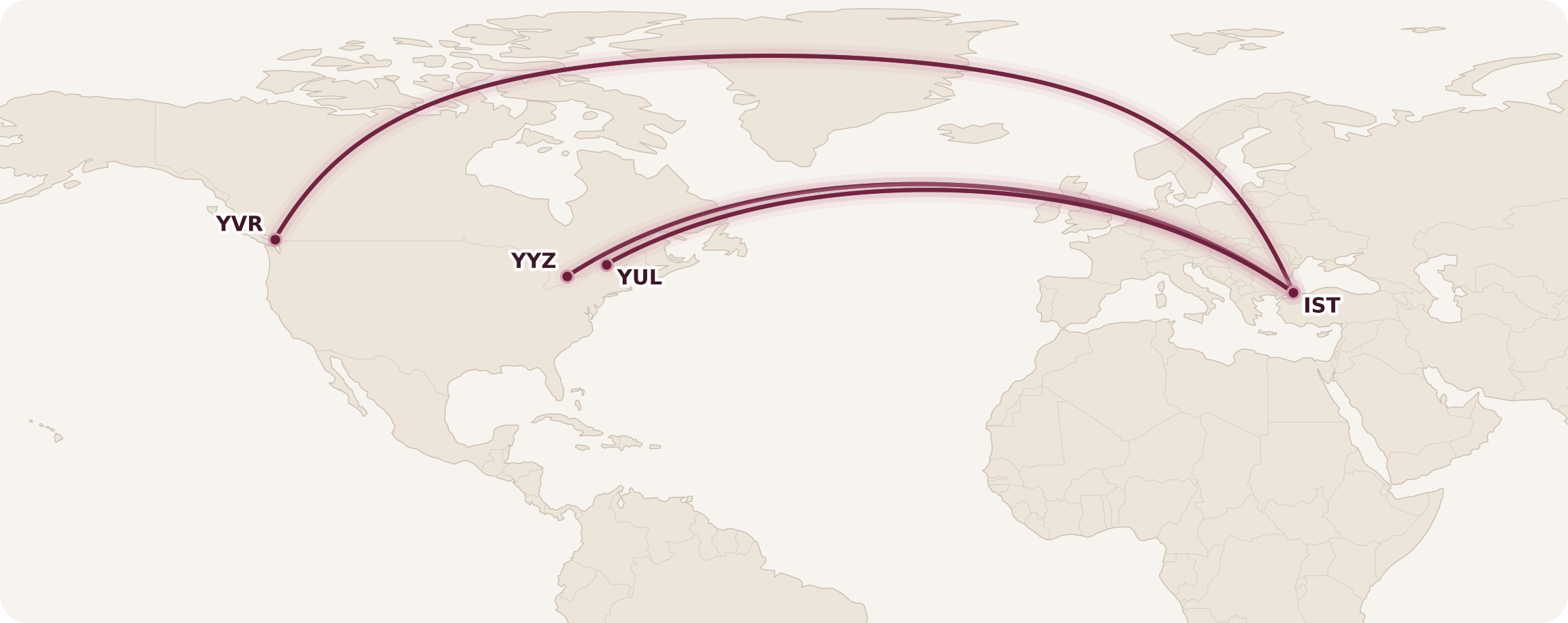 Turkish Airlines Business Class Routes from Canada